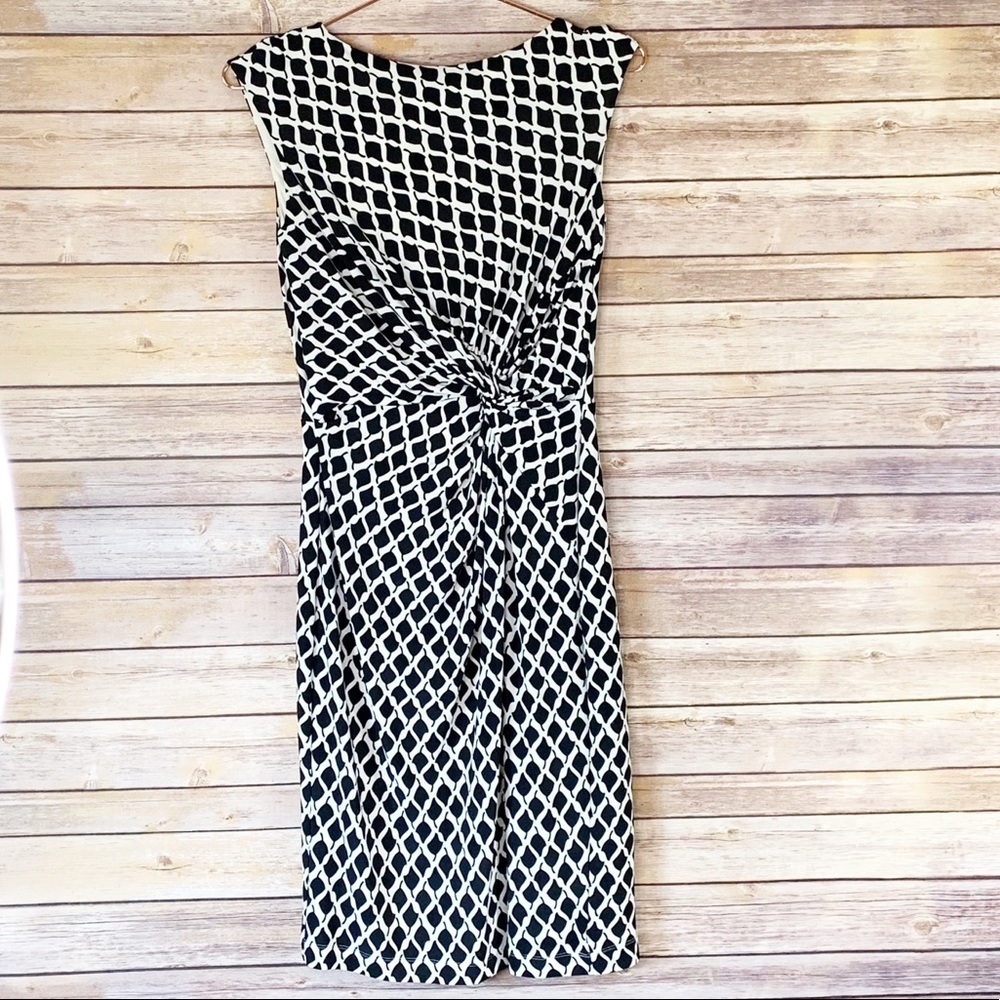 Lauren Ralph Lauren Black & White Leaf Print Dress Office